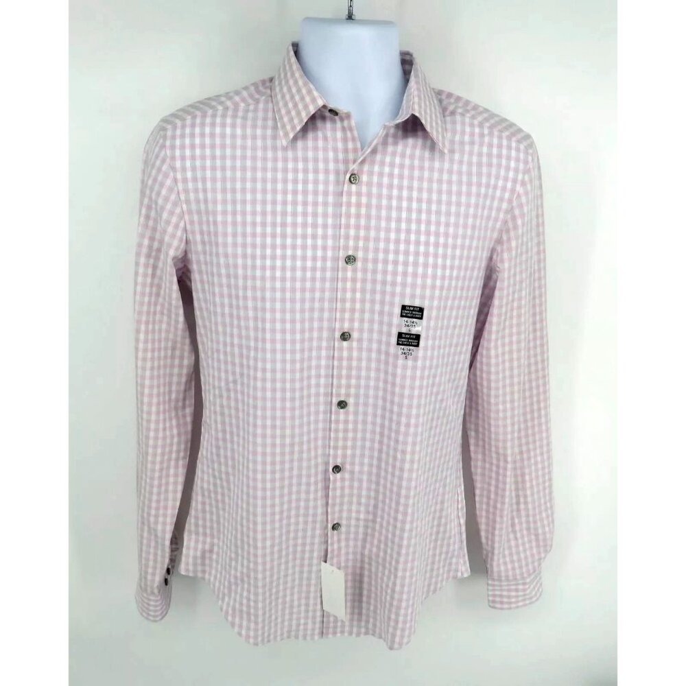 Van Heusen Men's Small Pink Gingham Check Button-Up Shirt NWT $60